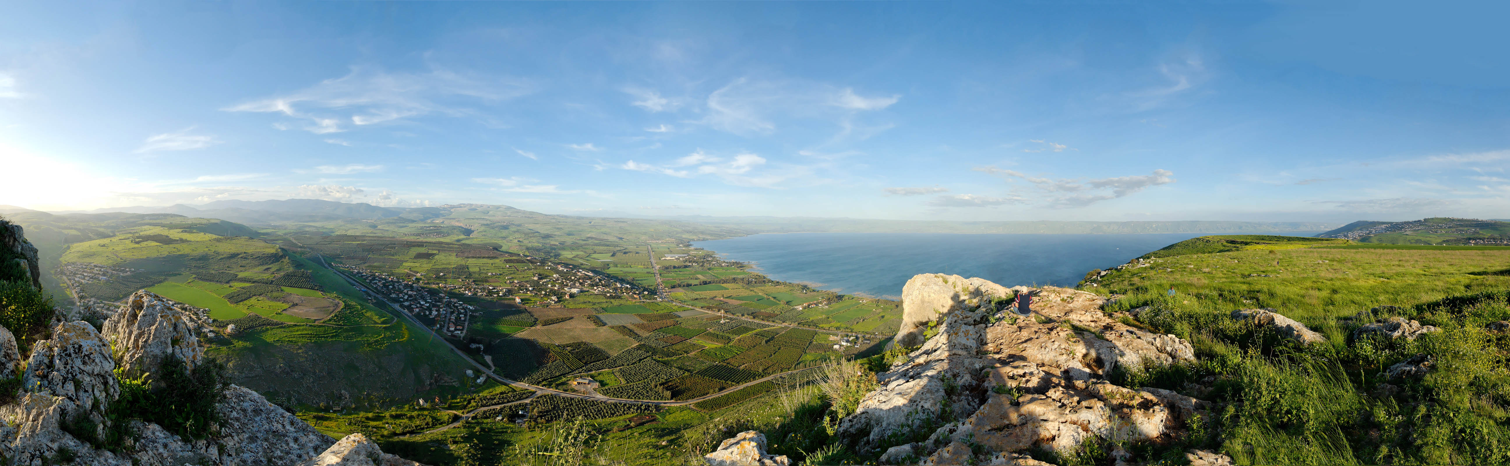 Sea of Galilee and Plain of Gennesaret. Yeshua likely walked this way through the valley on His way from Nazareth to Capernaum (a town on the coastline, roughly in the center of the picture above). Courtesy of the [Pictorial Library of Bible Lands](https://www.bibleplaces.com)