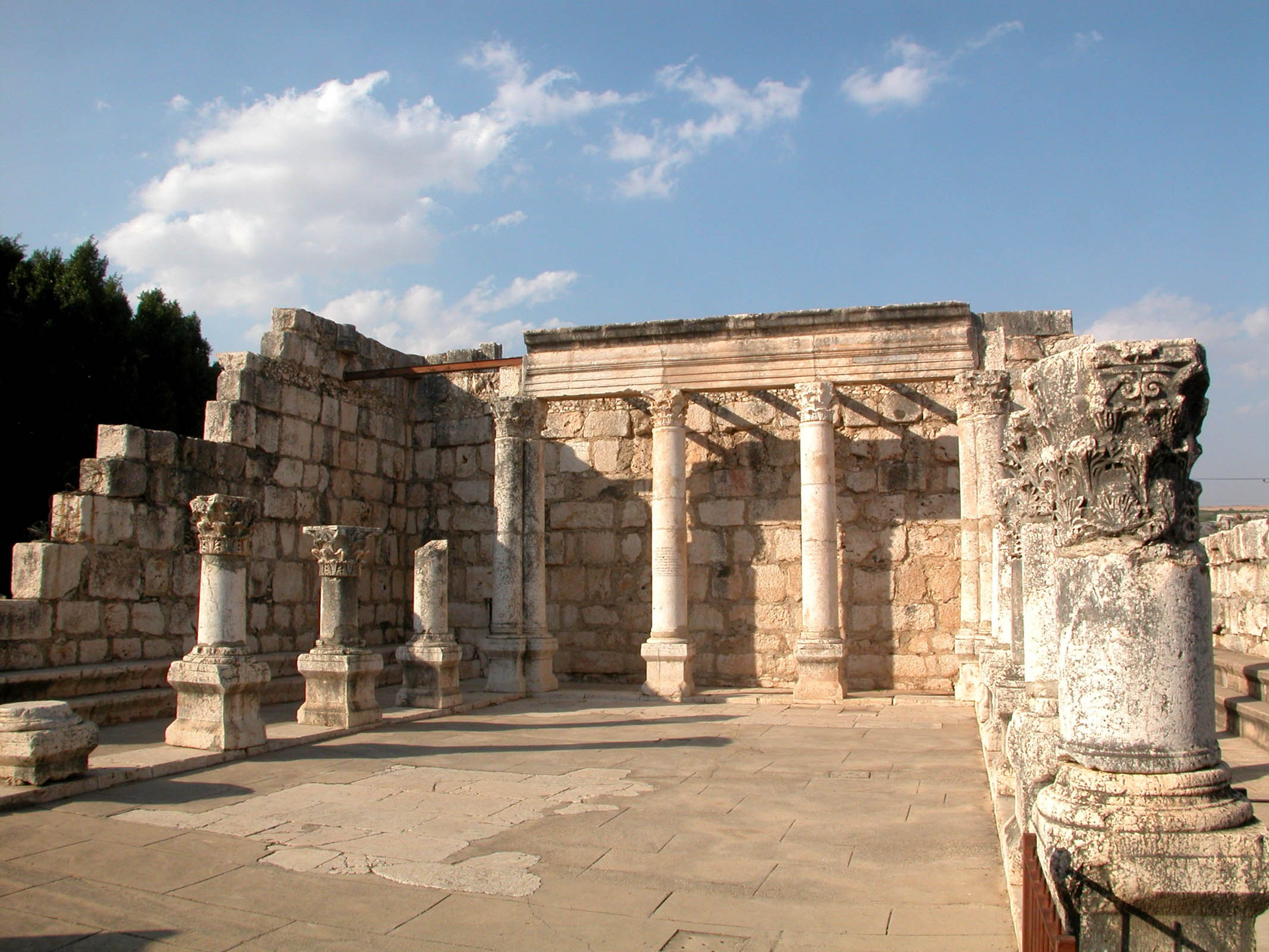 Capernaum synagogue. Although this structure was built after the time of Yeshua, archeologists are convinced the current building rests on the foundation of an earlier synagogue.  This  synagogue was the probable location where Yeshua taught in righteousness as recorded in Mark 1:21-28, Luke 4:31-37, and John 6:59. Courtesy of the [Pictorial Library of Bible Lands](https://www.bibleplaces.com)